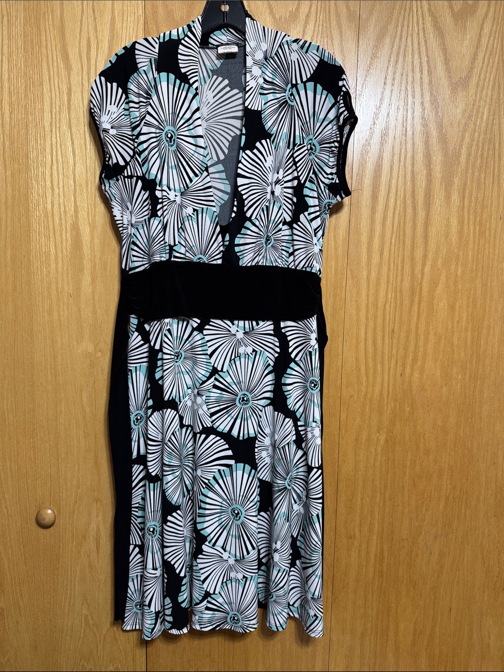 Maurices Black Midi Dress with White Floral and Teal Accents